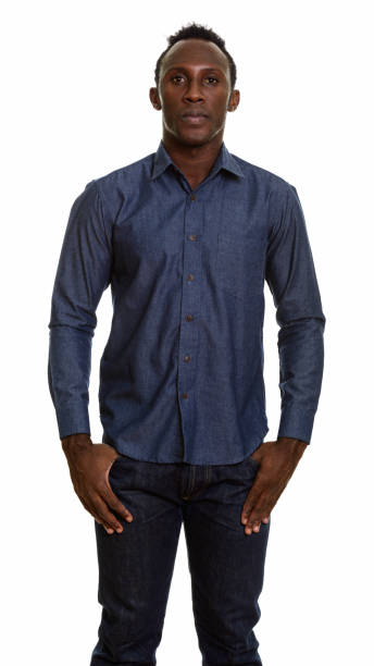 istock Young black African man standing against white background 668745984