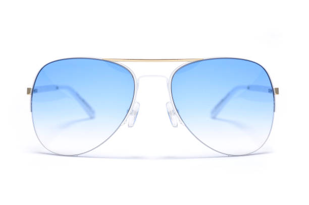 istock Sunglasses with blue glass in an iron frame isolated on white 668750950