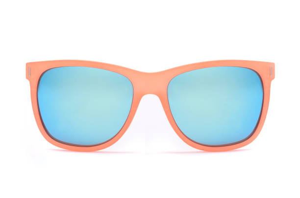 istock Sunglasses with wide orange frame and blue glass isolated on white 668751204