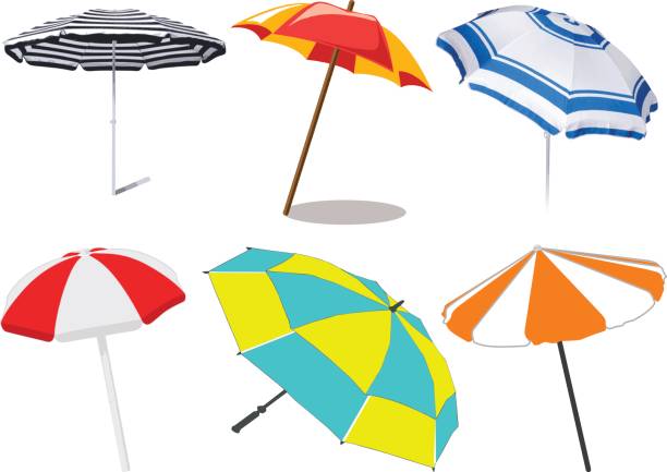 beach umbrella - vektor - strandschirm stock-grafiken, -clipart, -cartoons und -symbole