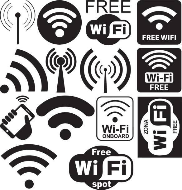 ilustrações de stock, clip art, desenhos animados e ícones de vector collection of wi-fi symbols - modem wireless technology router computer network
