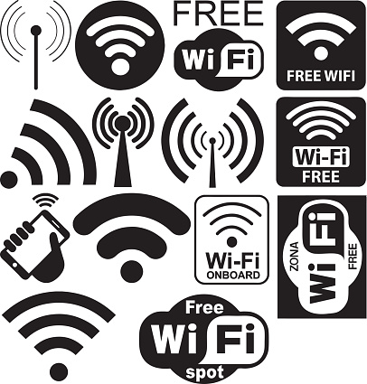 Vector collection of wi-fi symbols isolated black, radio spots and GSM, FREE