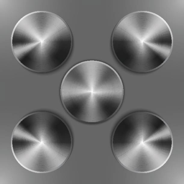 illustrazioni stock, clip art, cartoni animati e icone di tendenza di set di dischi rotondi in ferro scuro - interface icons volume volume knob stainless steel