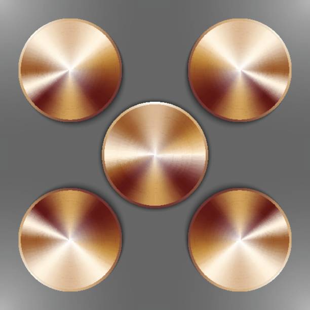 illustrazioni stock, clip art, cartoni animati e icone di tendenza di set di dischi rotondi in bronzo - interface icons volume volume knob stainless steel