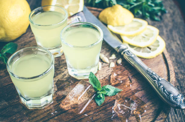 istock Italian traditional liqueur limoncello with lemon 668798234