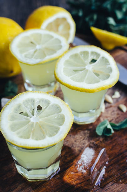 istock Italian traditional liqueur limoncello with lemon 668798238