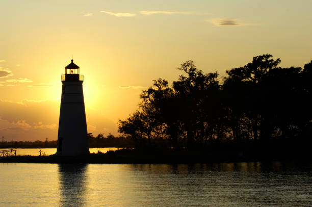 Tchefunct Light The historic Tchefuncte River Lighthouse on Lake Pontchartrain near New Orleans, Louisiana channel marker stock pictures, royalty-free photos & images