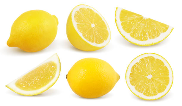 lemon isolated on white background. collection. - one slice imagens e fotografias de stock