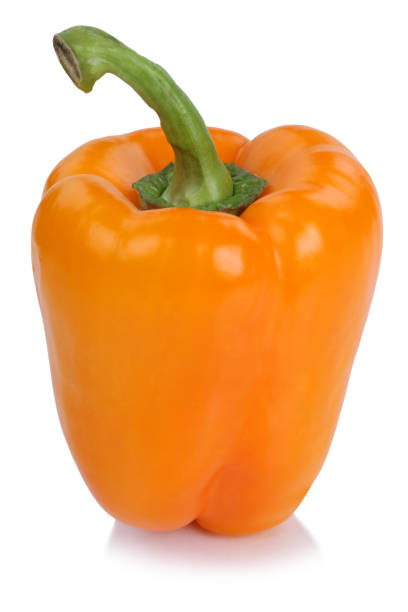 istock Bell pepper paprika orange side view vegetable isolated on white 668811058