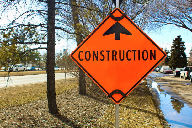 istock Temporary construction ahead sign on a side street 668817656