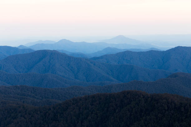 View Over Distant and Layered Mountain Range stock photo