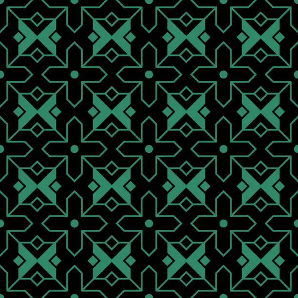 Vector illustration of Antique seamless green background Islam cross star geometry