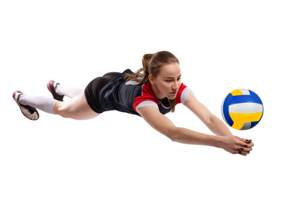 istock Female volleyball player reaching the ball isolated 668877204