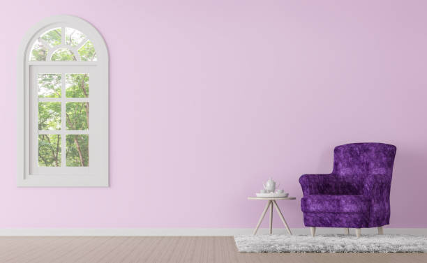 istock Modern classic living room with purple and pink color 3d rendering image 668889476
