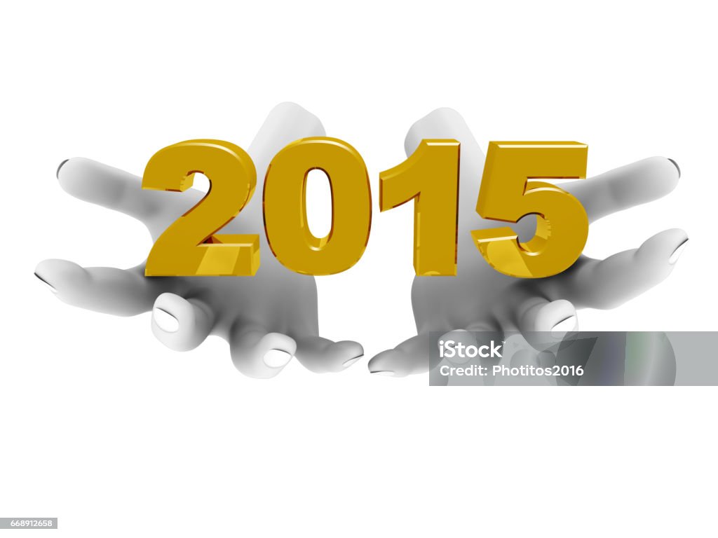 Hands 2015 Two hands holds a golden new year 2015 2015 Stock Photo