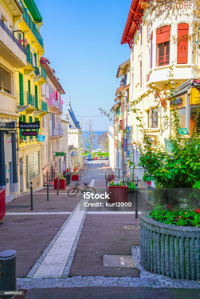 Alley at Evian, France, Ebian Alley, France Alley at Evian, France Alleys of Evian, France Evian-les-Bains Stock Photo