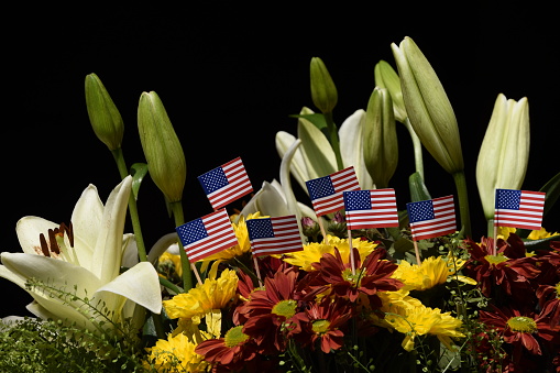 bouquet of flowers With a United States flag