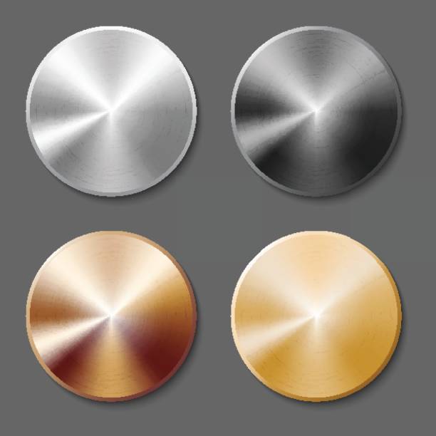 ilustrações de stock, clip art, desenhos animados e ícones de set of templates metal button - aluminum brushed metal steel