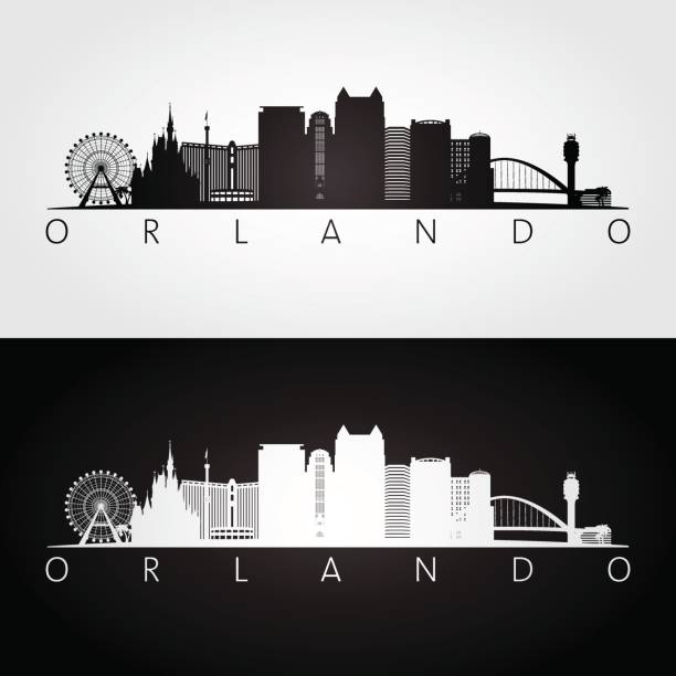Orlando USA skyline and landmarks silhouette. Orlando USA skyline and landmarks silhouette, black and white design, vector illustration. florida stock illustrations