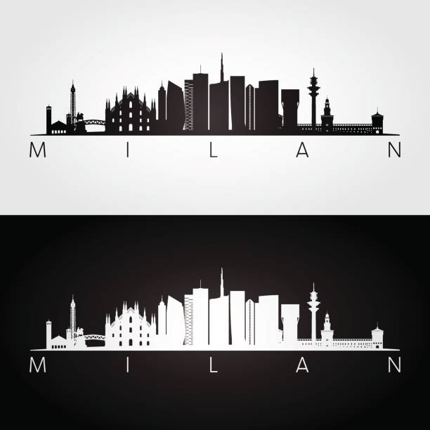 illustrazioni stock, clip art, cartoni animati e icone di tendenza di skyline di milano e punti di riferimento silhouette. - milan city