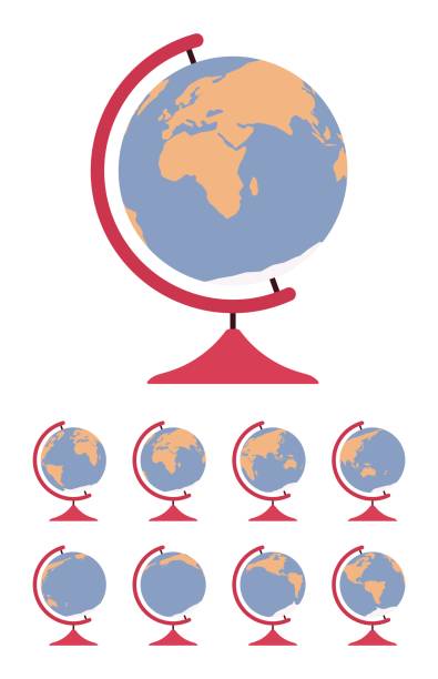 スタンド上の世界のグローブと異なる側面にスピンを設定 - travel globe student journey点のイラスト素材／クリップアート素材／マンガ素材／アイコン素材
