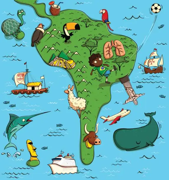 Vector illustration of Illustrated Map of South America