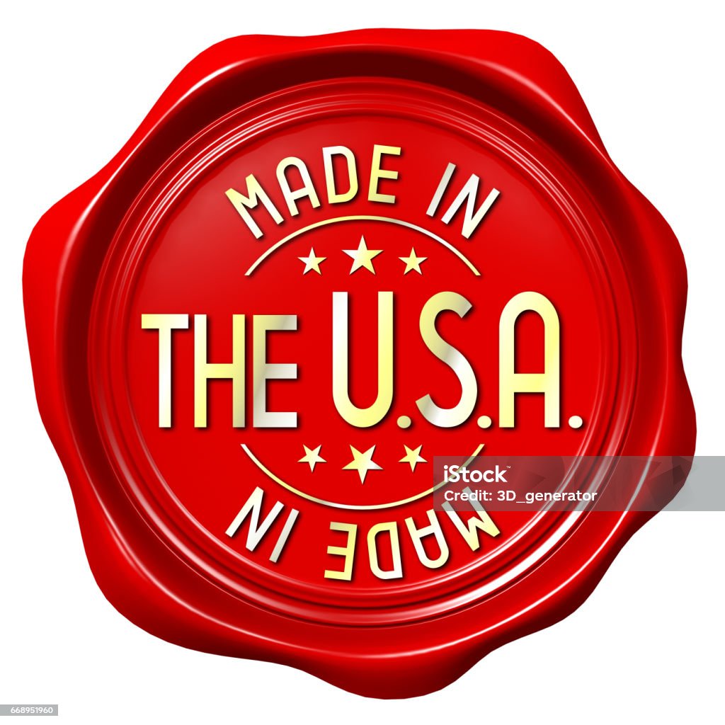 Red wax seal - made in the USA 3D red wax seal - made in the USA - great as certificate, quality assurance etc. American Culture Stock Photo