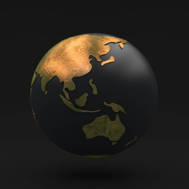 istock Black globe with Golden continents, view asia and Australia 668955210