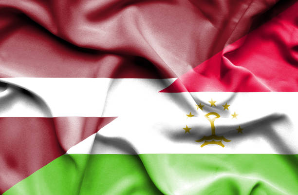 istock Waving flag of Tajikistan and Latvia 668969738