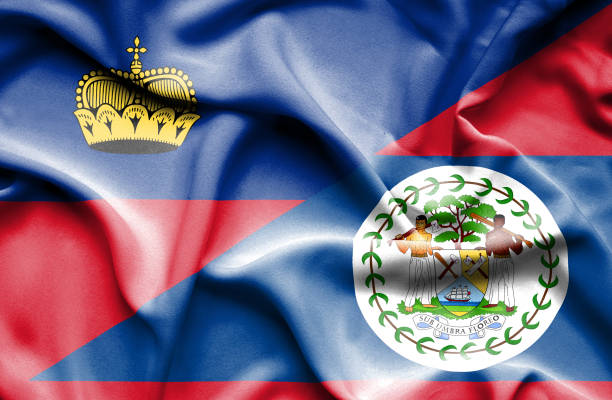 istock Waving flag of Belize and Lichtenstein 668973350