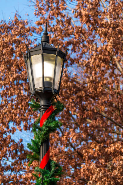 istock Lamppost with Christmas decoration 668977280