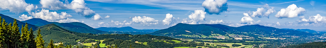 Panoramic view in the summer mountainous landscape Beskydy Mountains/Czech Republic/