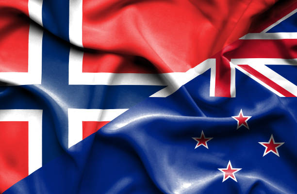 istock Waving flag of New Zealand and Norway 668989716