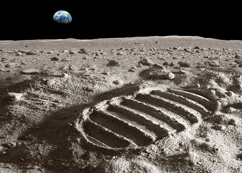 Footprint of astronaut on the moon