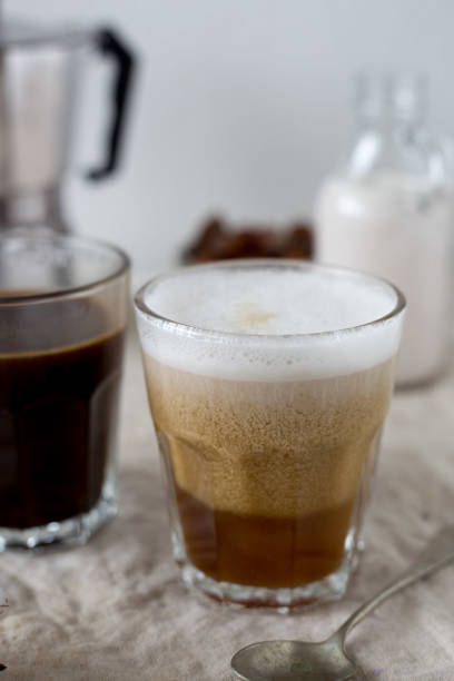 istock Hot latte and black coffee on white background. Morning concept 668992890