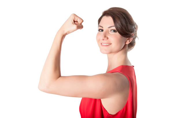 istock A white woman is showing her strong arm 668996470