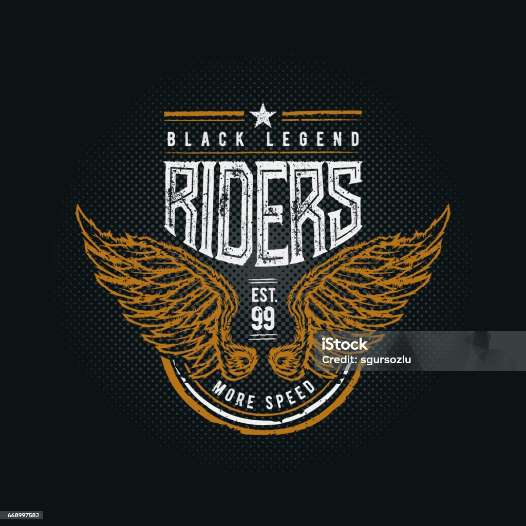 Conception typographique Black Legend Riders - clipart vectoriel de Moto libre de droits