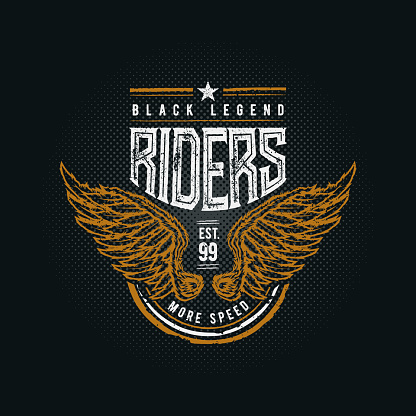 Black Legend Riders typographic design for t-shirt print. Global flat colors. Layered vector illustration.