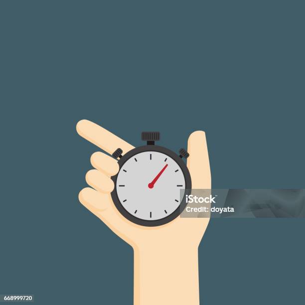 Time Control Illustration Hand Holding Analog Stopwatch Stock Illustration - Download Image Now