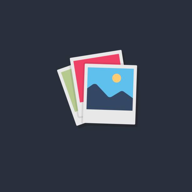 Stack of photo frame Photo frame with landscape picture snap icon stock illustrations