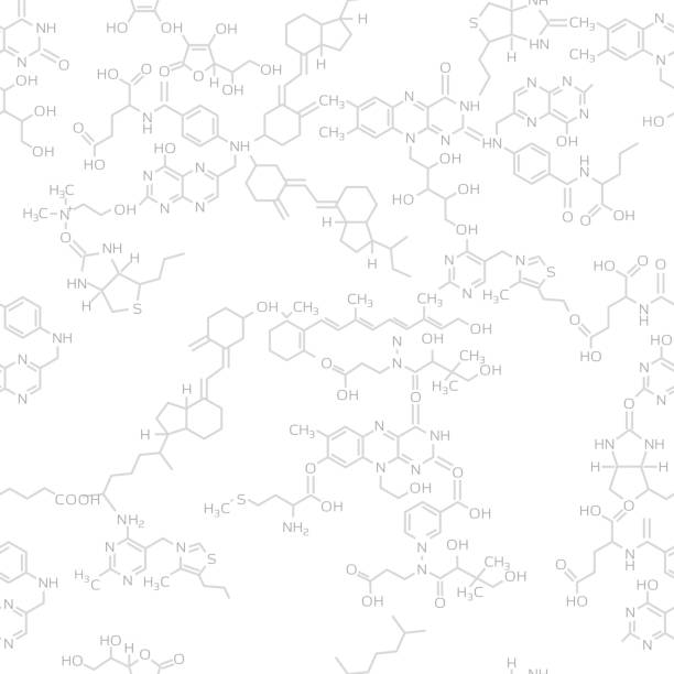 Seamless molecule background Seamless science molecule background. Realistic vitamine molecules bonded with each other. Abstract technology seamless pattern or texture. chemistry backgrounds stock illustrations