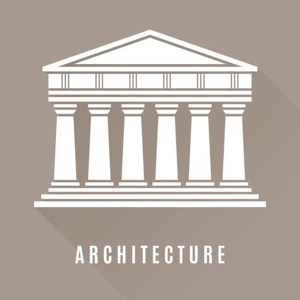Architecture greek temple icon Architecture greek temple icon isolated on brown background. Vector illustration flat architecture design. Building ancient monument symbol icon. Column pillar parthenon landmark. Famous architecture temple building stock illustrations