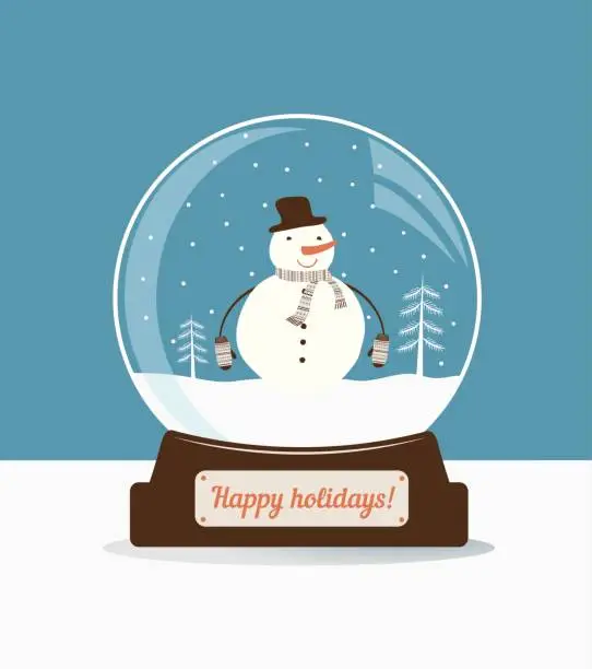 Vector illustration of Christmas glass ball with snowman.