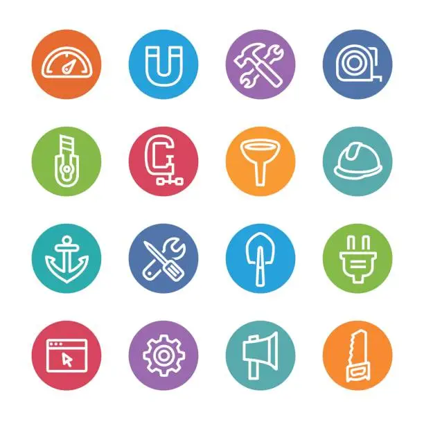 Vector illustration of Tools and Settings Icons - Circle Line Series