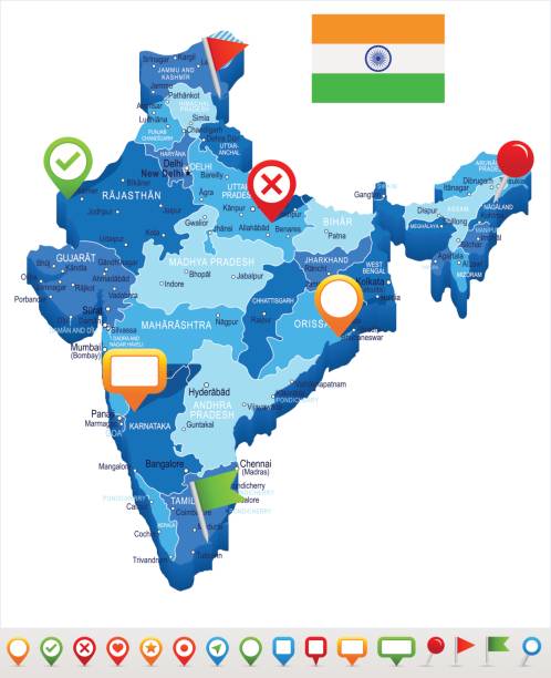 10 - mapa indii - spot 3d 10 - india capital cities new delhi map stock illustrations
