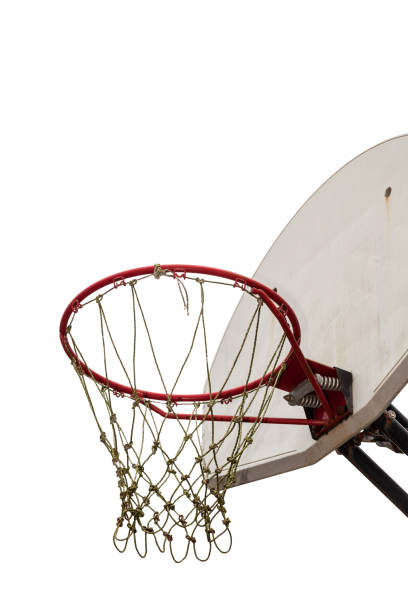istock Old basketball board and hoop on white background 669037692