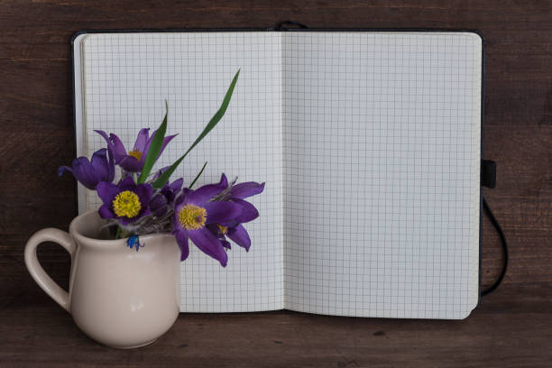 istock opened notebook and bouquet of spring flowers 669044686