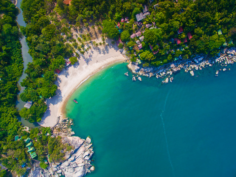 Aerial view of a bay with turquoise water Ko Phangan Thailand