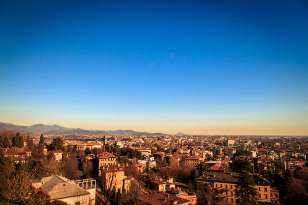 The sun goes down on the city of Bergamo, Italy