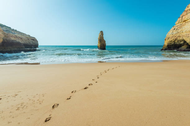 Sandy beach at Algarve coast in Portugal Sandy beach at Algarve coast in Portugal praia da marinha stock pictures, royalty-free photos & images